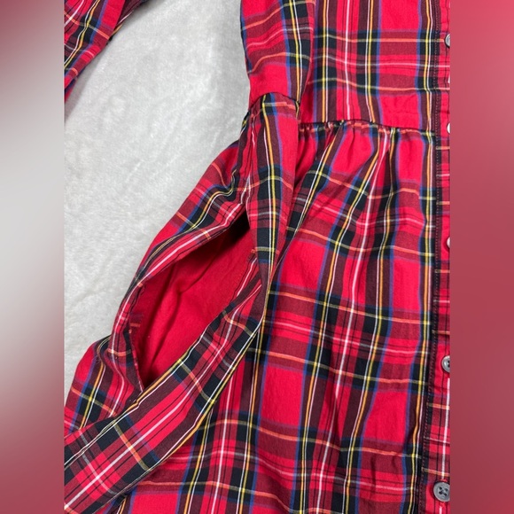 J.Crew Factory Red Green Tartan Plaid Collared Shirtdress Mini Dress Size 2 - Picture 6 of 16